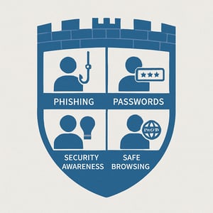 Shield or castle depicting different areas of human cyber risk managed this will be for a background image so please make a recetangle