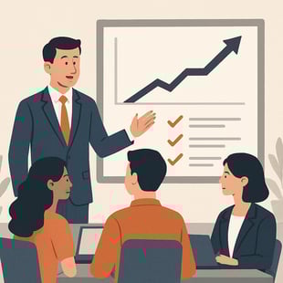 leaderconsultant helping the team meet their goals minimize the use of hands they were confusing-1